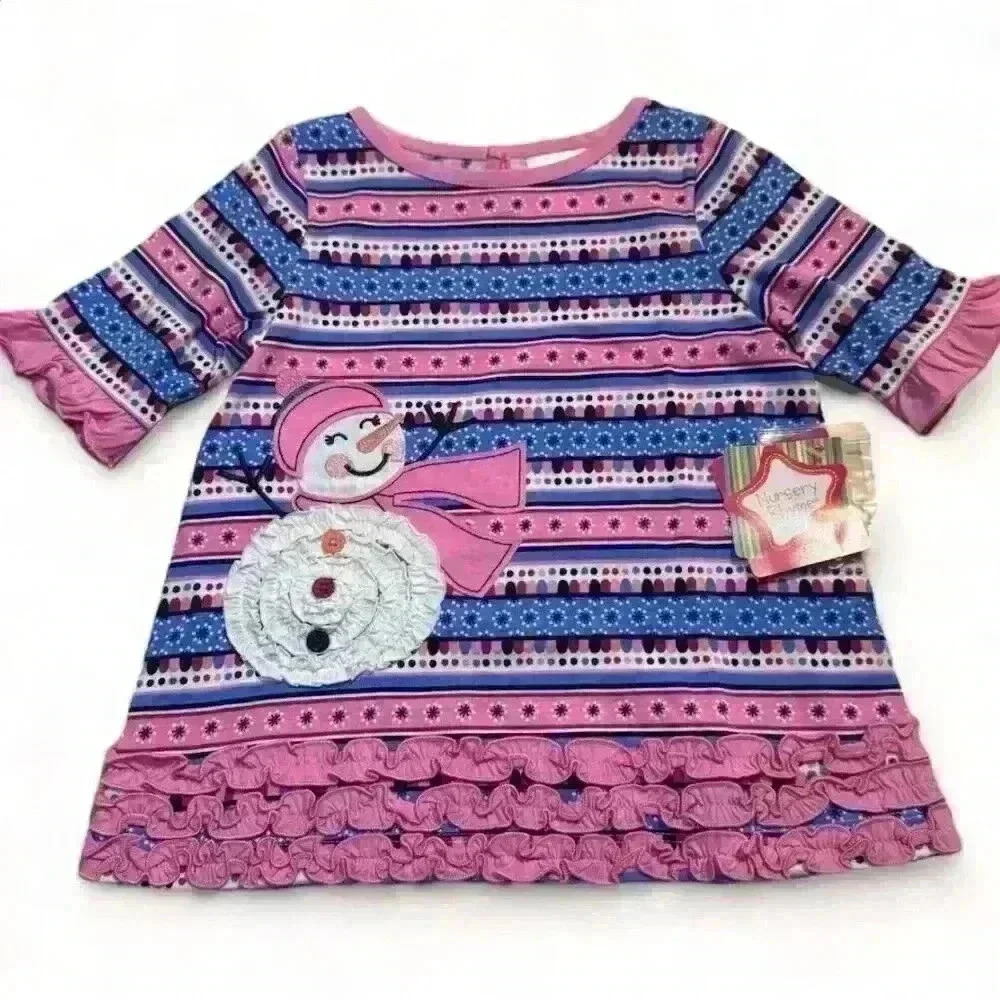 Nursery Rhymes- NWT Baby Girls Pink Snowman Dress Size 12M